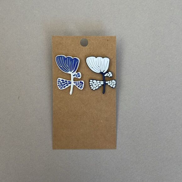 Free People Navy and Cream Floral Earrings - Picture 4 of 4